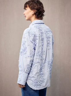 Floral decals loose striped shirt