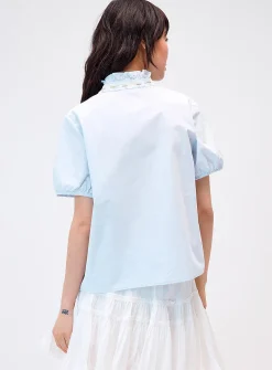 Floral embroidery collar blouse