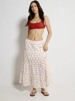 Floral gingham tiered maxi skirt