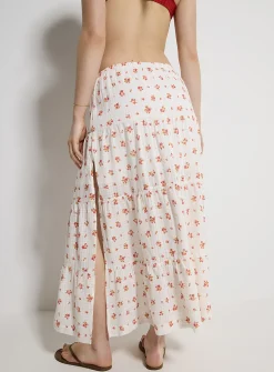 Floral gingham tiered maxi skirt