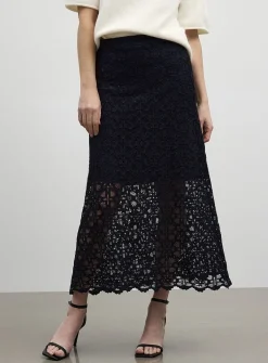 Floral guipure maxi skirt
