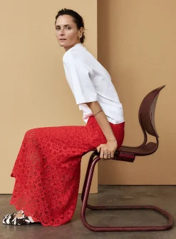 Floral guipure maxi skirt