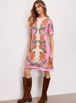 Floral jacquard pink minidress