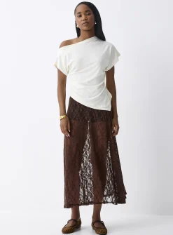 Floral lace flared skirt