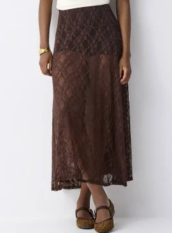 Floral lace flared skirt