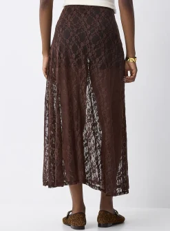 Floral lace flared skirt