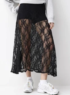 Floral lace flared skirt