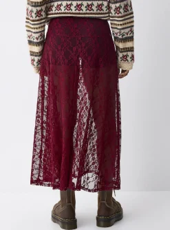 Floral lace flared skirt