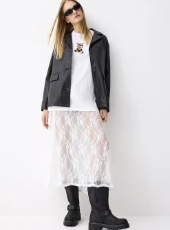 Floral lace flared skirt