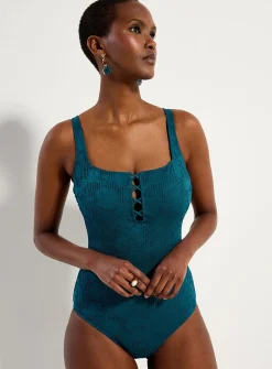 Floral lace pattern teal one-piece