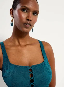 Floral lace pattern teal one-piece