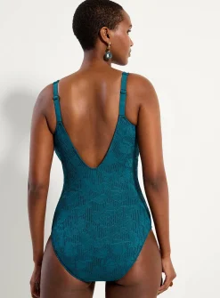 Floral lace pattern teal one-piece
