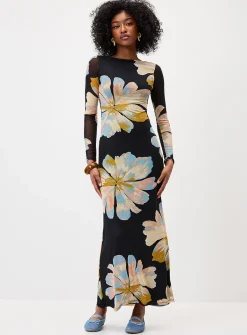 Floral mesh open-back maxi dress