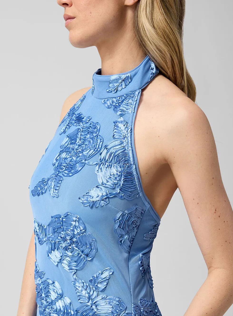 Floral micromesh halter dress
