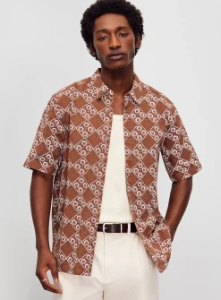 Floral mosaic print knit shirt