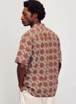 Floral mosaic print knit shirt