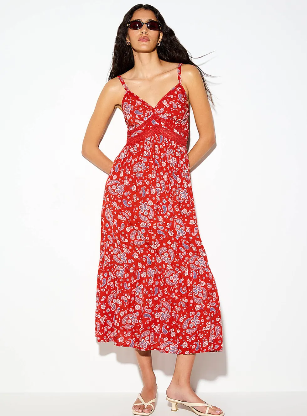 Floral paisley crocheted inserts maxi dress