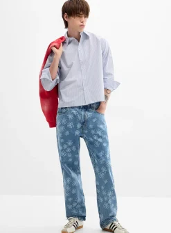 Floral pattern blue jean