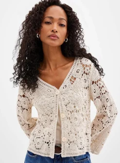 Floral pattern crocheted cardigan