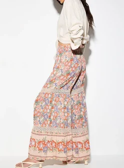 Floral pattern crocheted inserts ultra-wide-leg pant