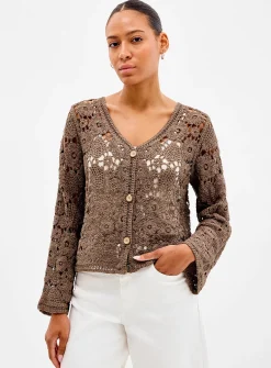 Floral pattern crocheted cardigan