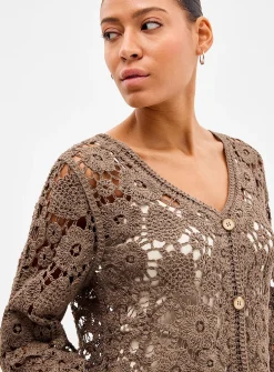 Floral pattern crocheted cardigan