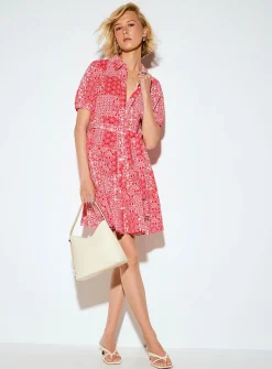 Floral pattern fit-and-flare shirtdress