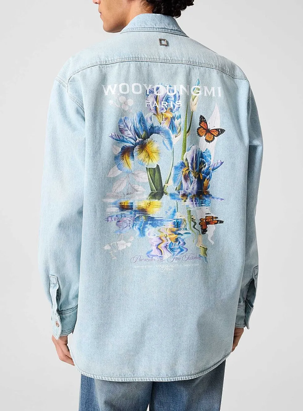 Floral print washed denim overshirt