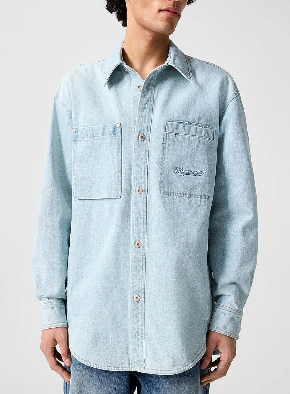 Floral print washed denim overshirt