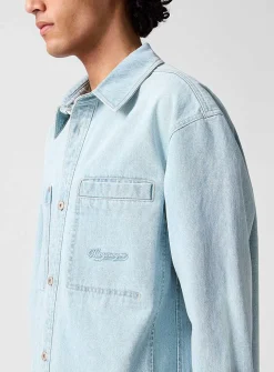 Floral print washed denim overshirt