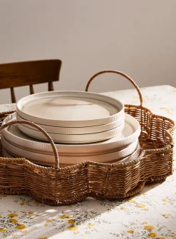 Floral rattan serving tray