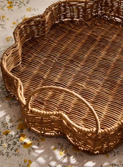 Floral rattan serving tray