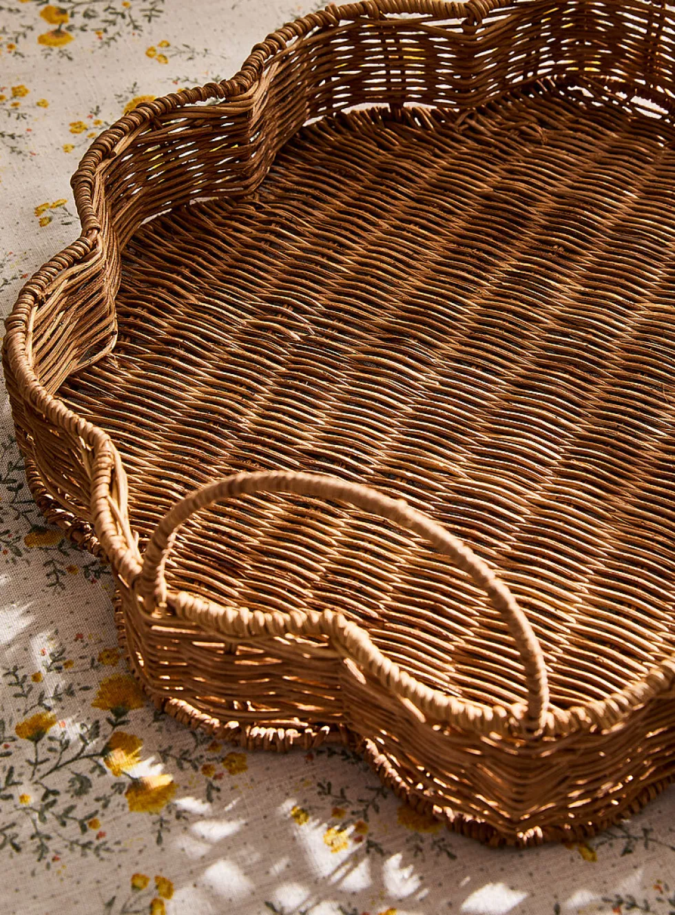 Floral rattan serving tray