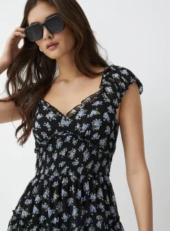 Floral ruffled veil dress
