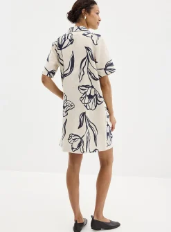 Floral sketches straight-fit linen dress