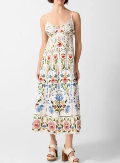 Floral symmetry and embroidery midi dress