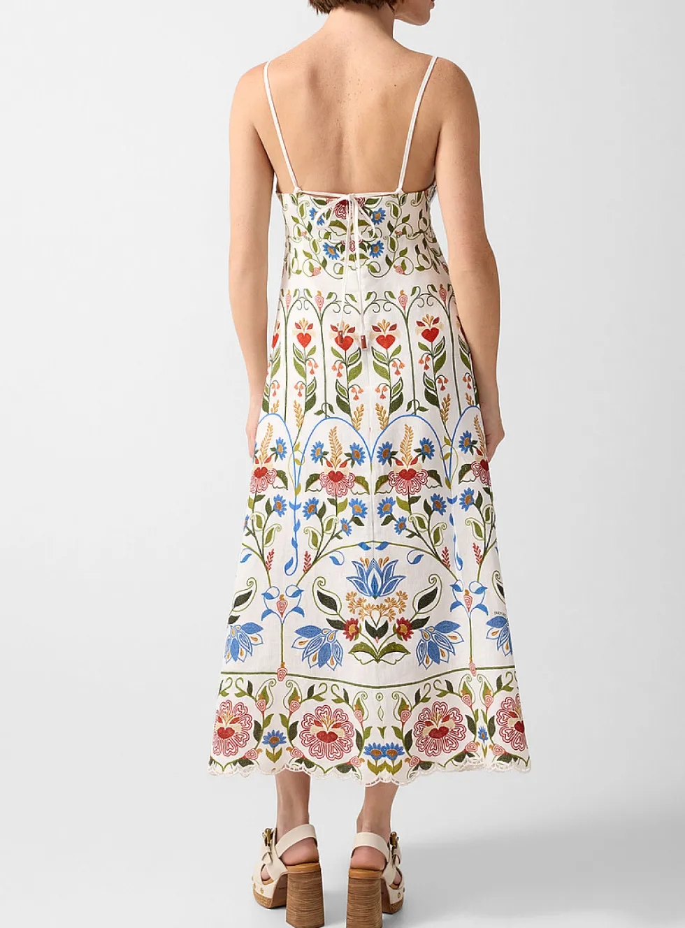 Floral symmetry and embroidery midi dress