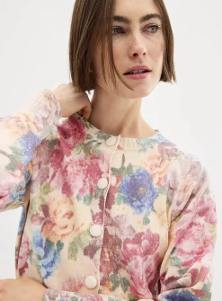 Floral tapestry boxy-fit cardigan