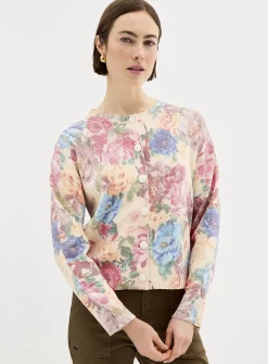 Floral tapestry boxy-fit cardigan