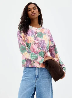 Floral tapestry boxy-fit cardigan