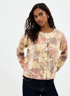 Floral tapestry boxy-fit cardigan