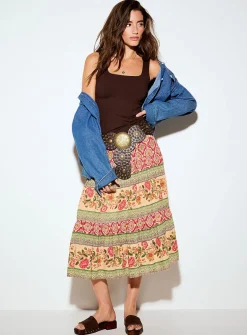 Floral tapestry flared skirt