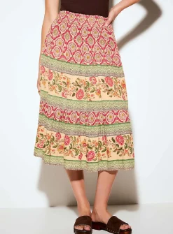 Floral tapestry flared skirt