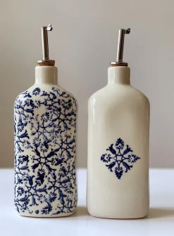 Floral tapestry porcelain oil cruet set