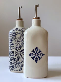 Floral tapestry porcelain oil cruet set