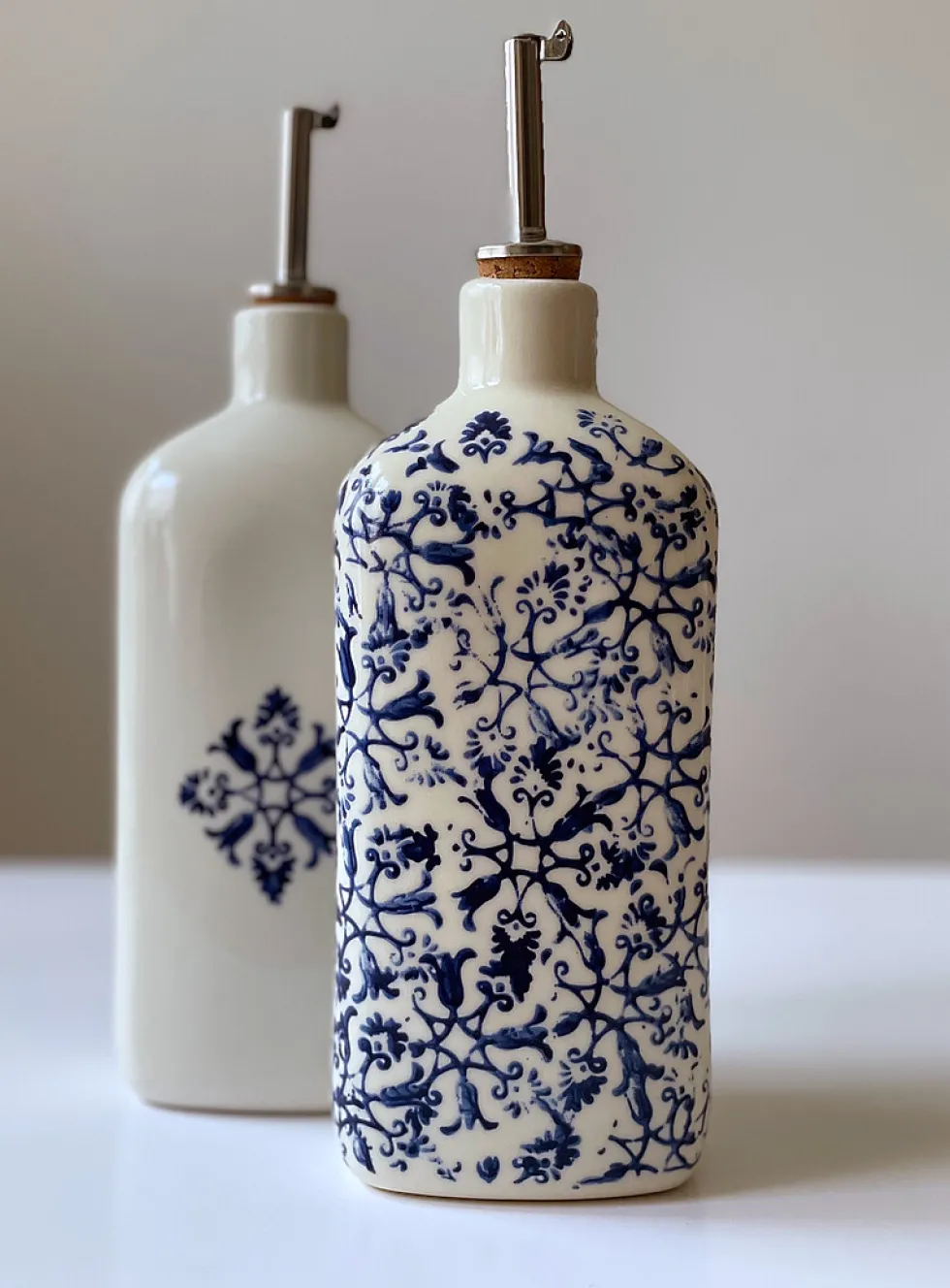 Floral tapestry porcelain oil cruet set