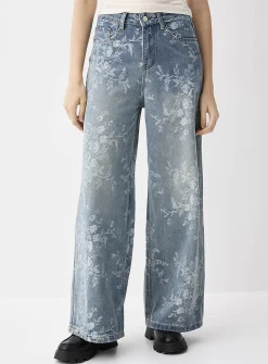 Floral tapestry wide-leg jean