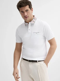 Floral-accent liquid cotton polo