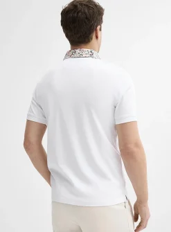 Floral-accent liquid cotton polo