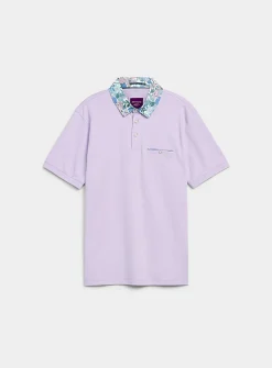 Floral-accent liquid cotton polo